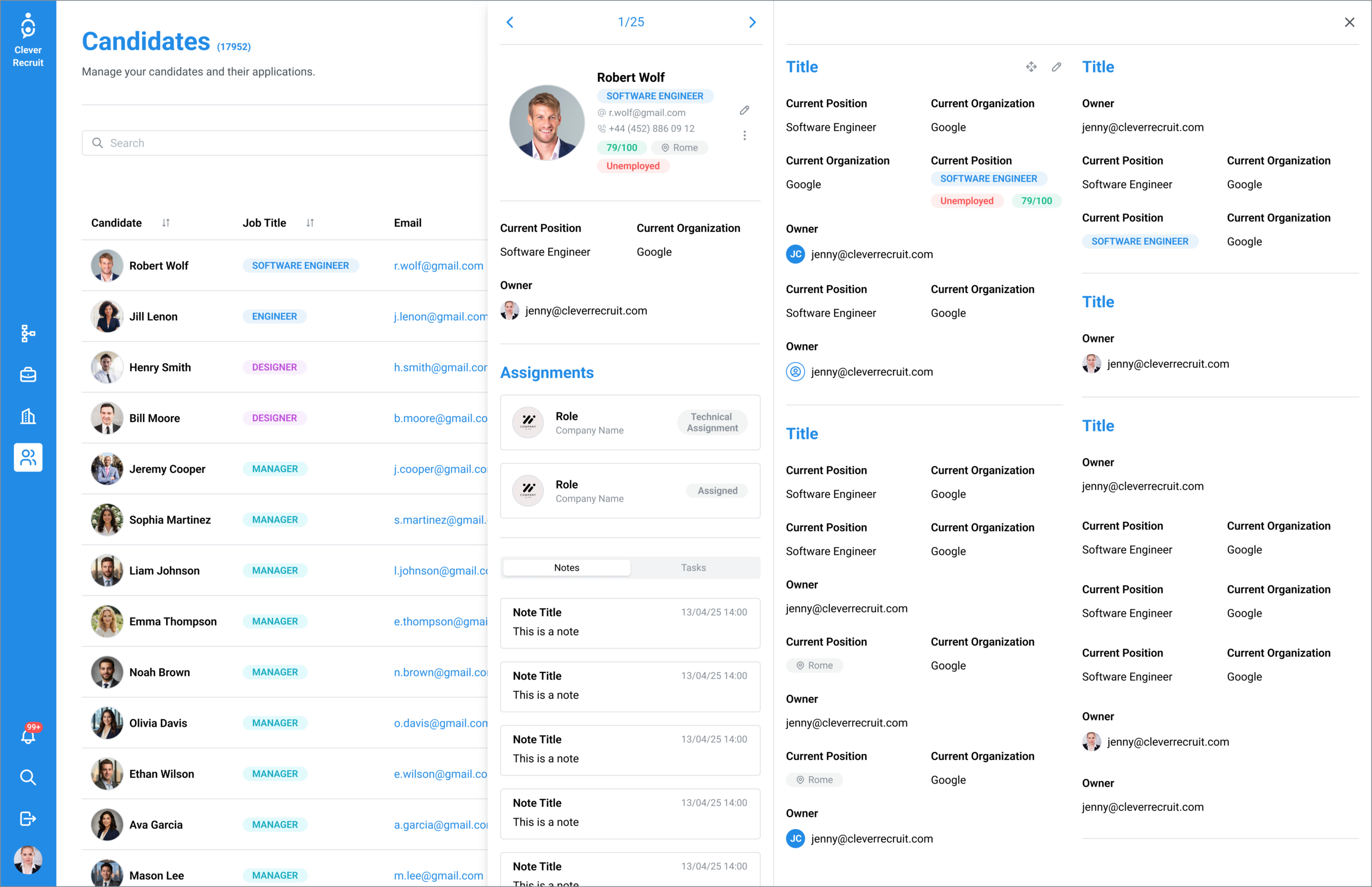 Clever Recruit — Candidate Profile Wireframe