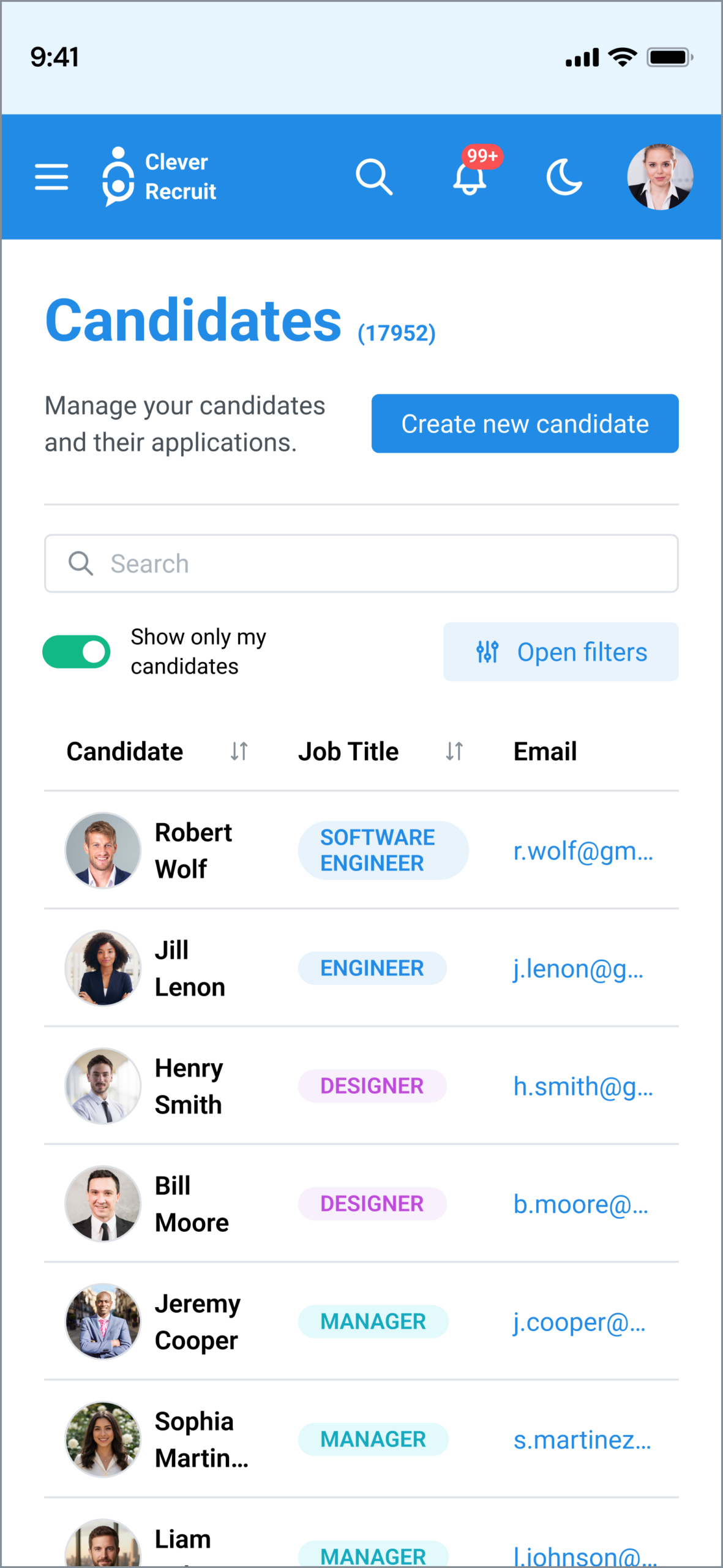 Clever Recruit — Mobile Candidates Wireframe