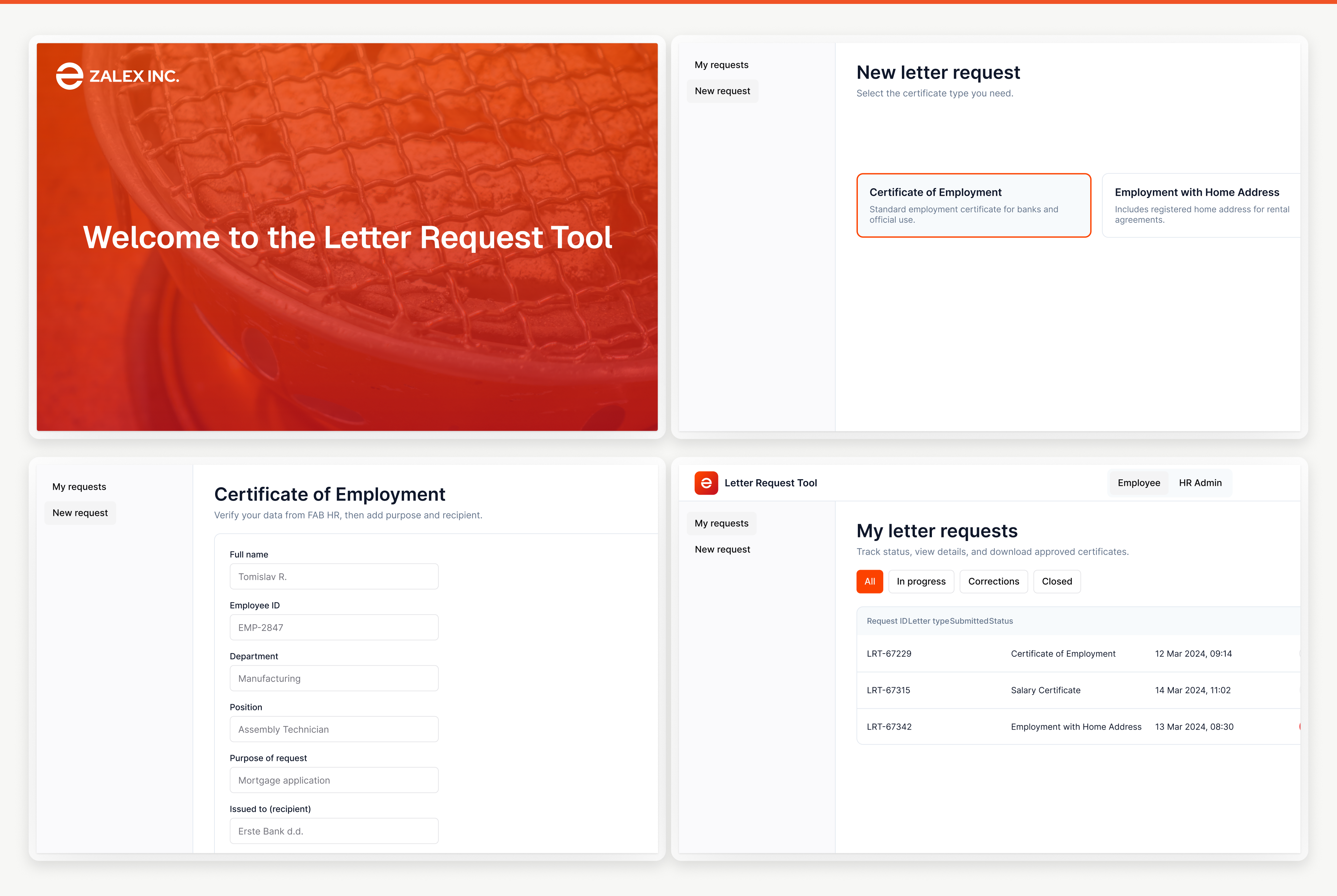 Zalex — Enterprise Self-Service Portal Reducing 5-Day Process to Same-Day