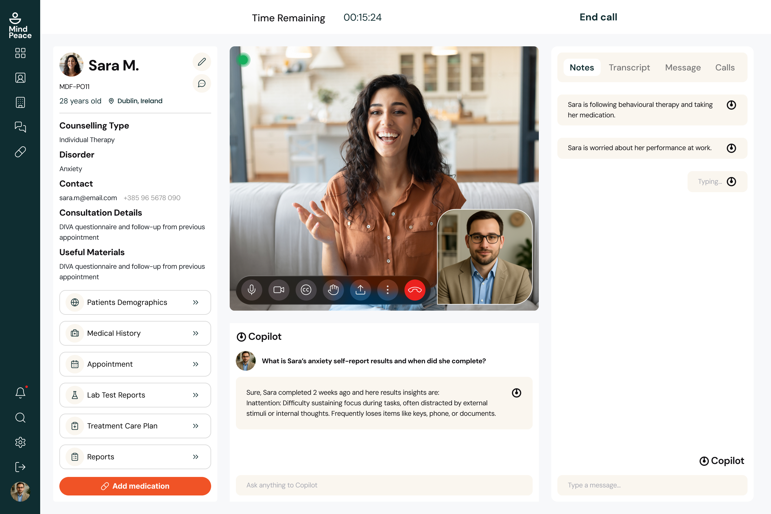 MindPeace — In-session video consultation