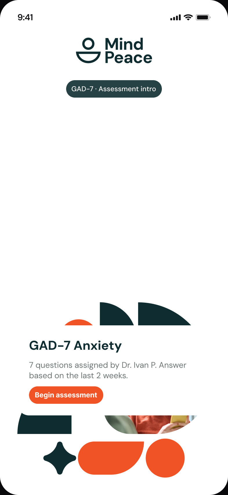MindPeace — GAD-7 assessment intro assigned by Dr. Ivan P.