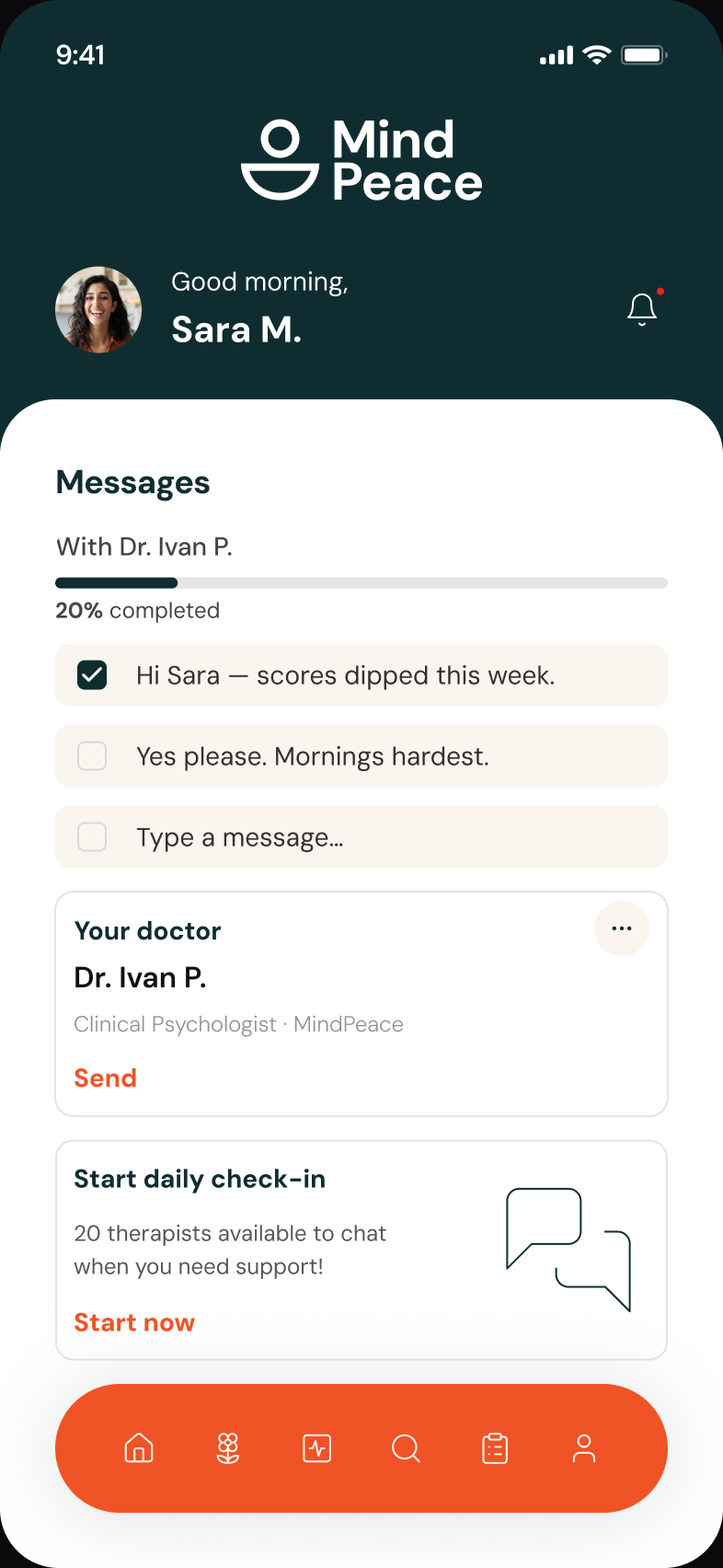 MindPeace — Secure messaging thread with Dr. Ivan P.