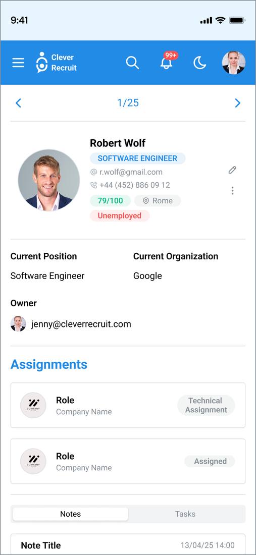 Clever Recruit — Mobile Detail Wireframe