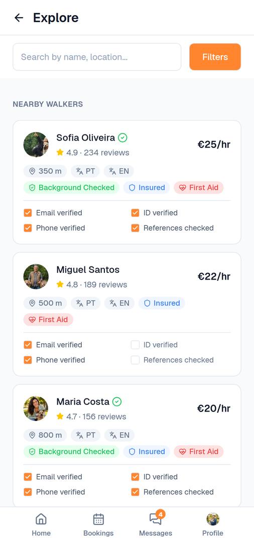 Doggio — Explore Walkers with Distance & Language Badges