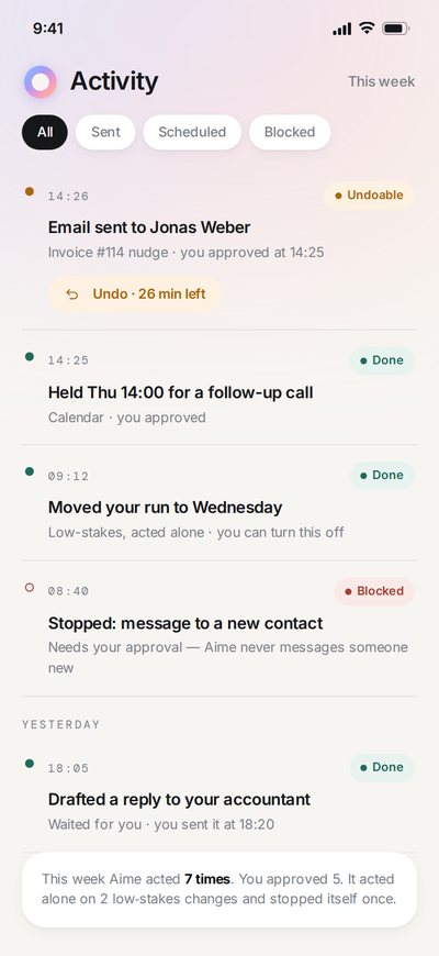Undo — Aime screen