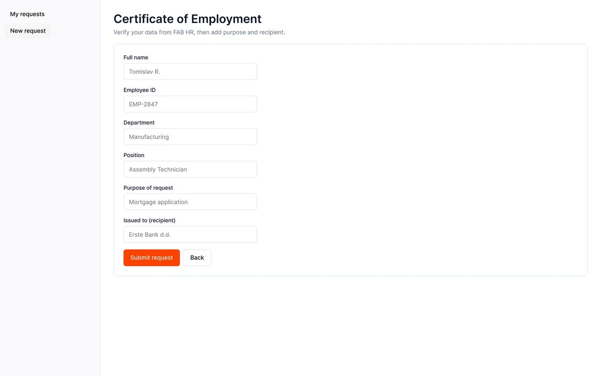 Pre-filled form