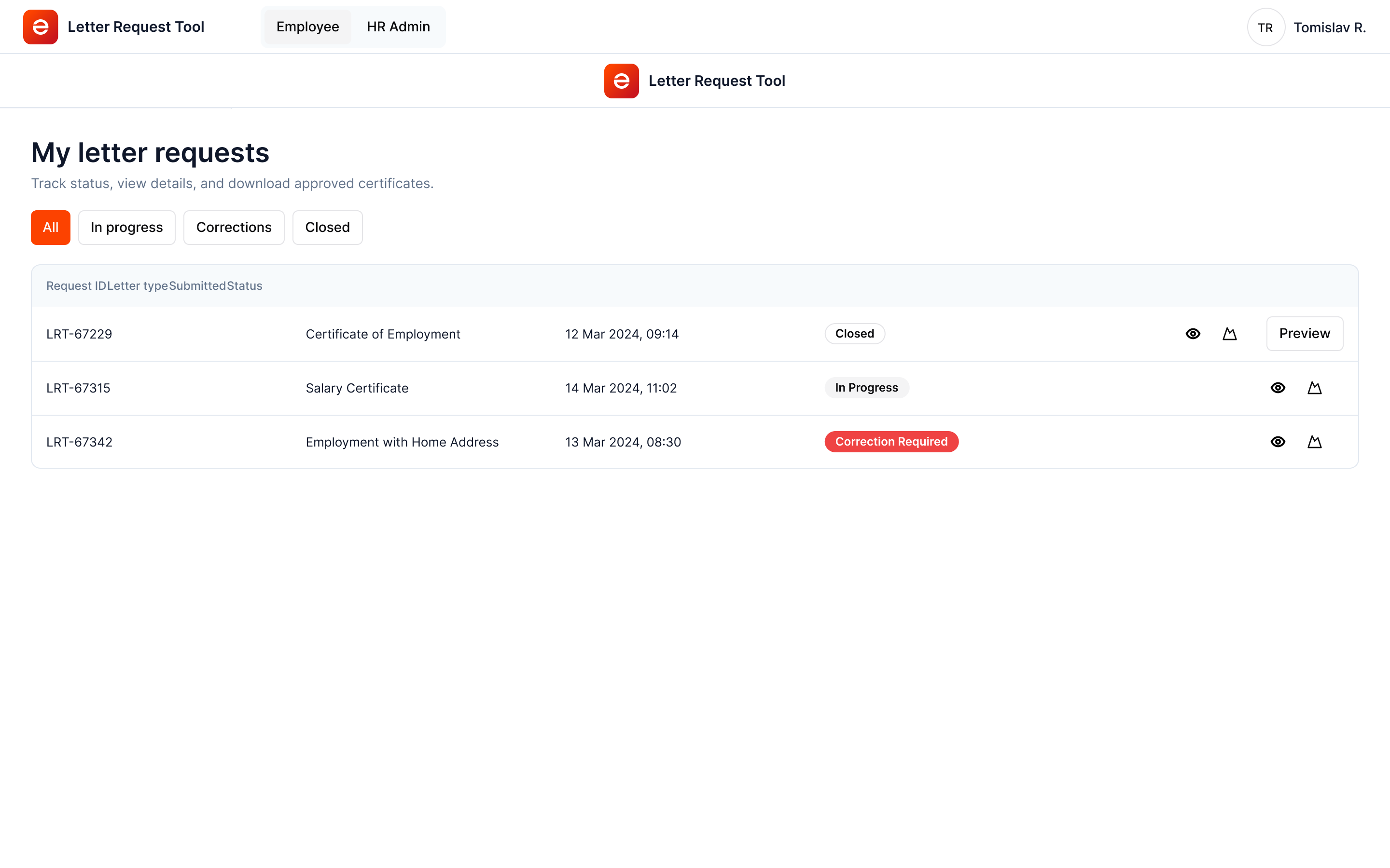 Zalex — Request status with progress stepper
