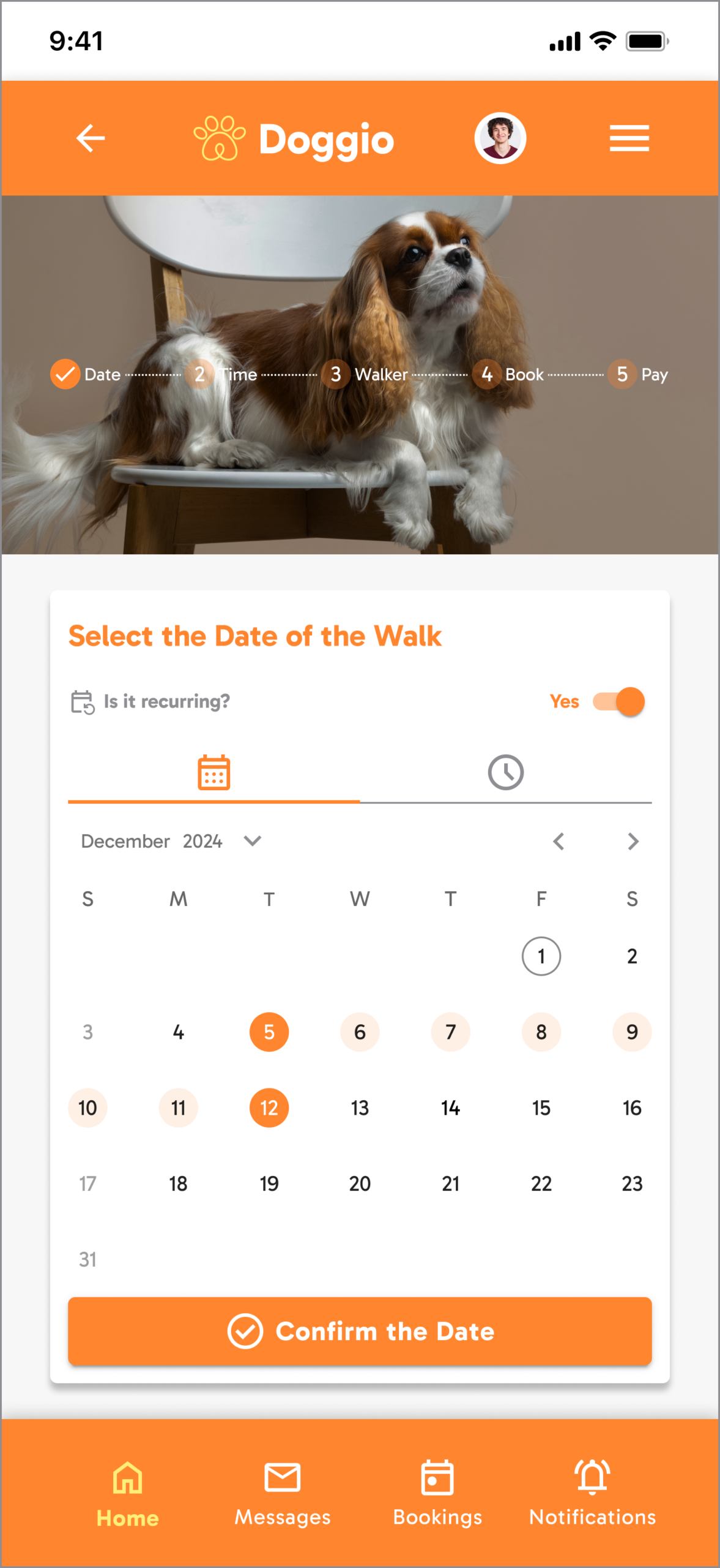 Doggio — Date Selector Wireframe