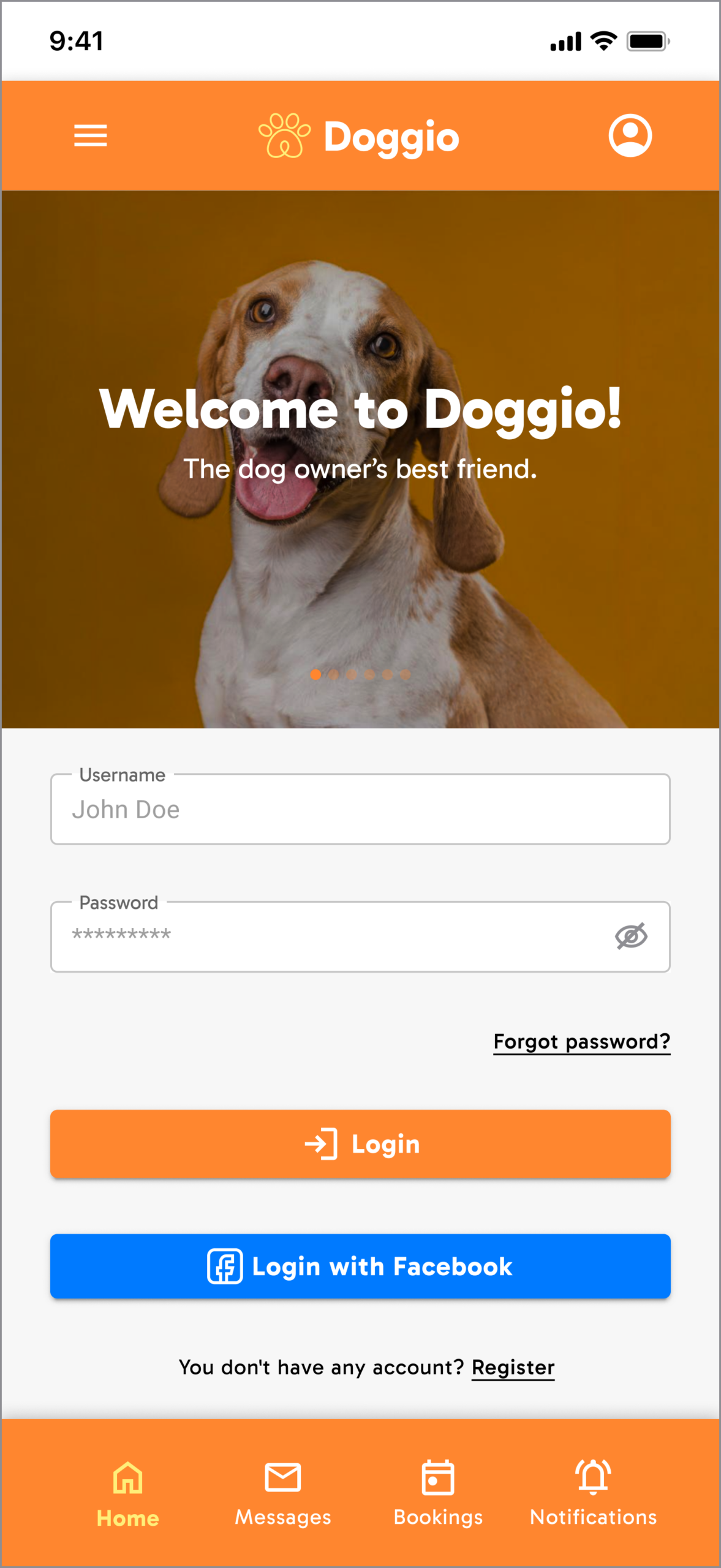 Doggio — Login Wireframe