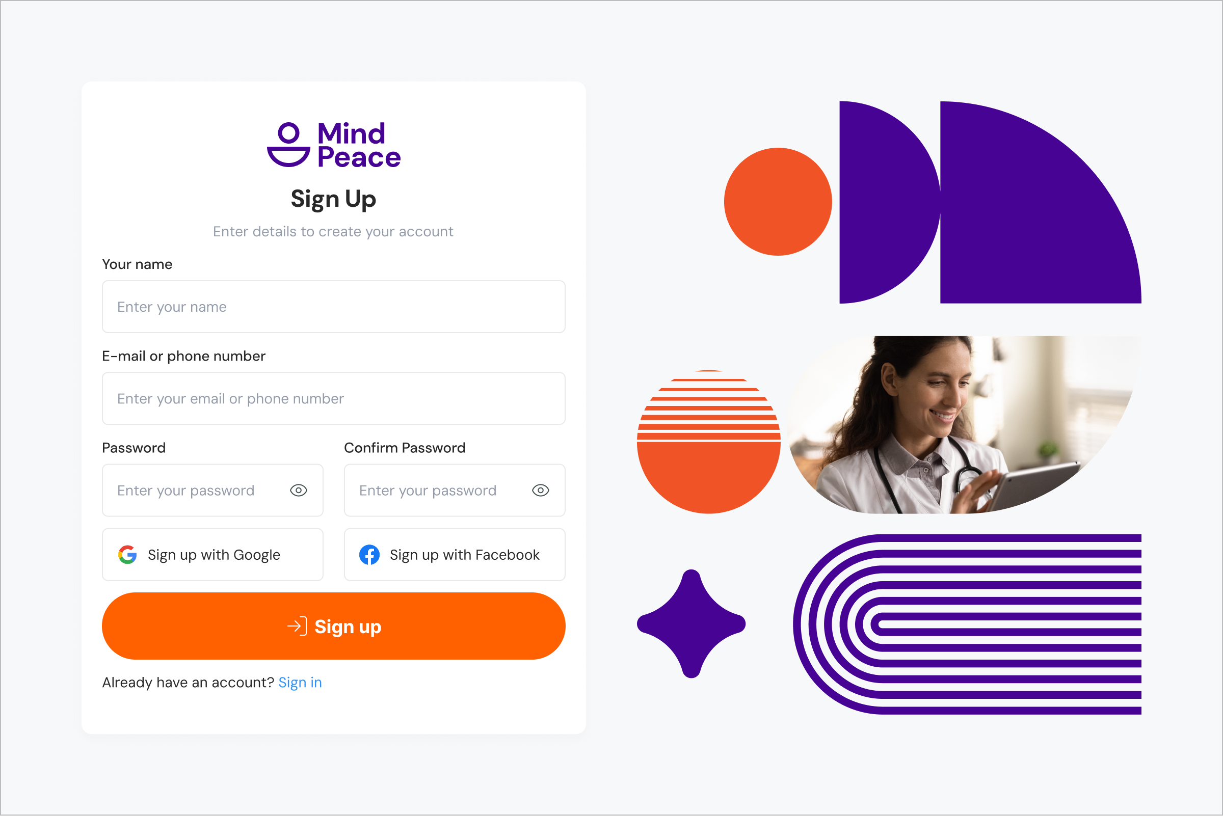 MindPeace — Desktop Login Wireframe