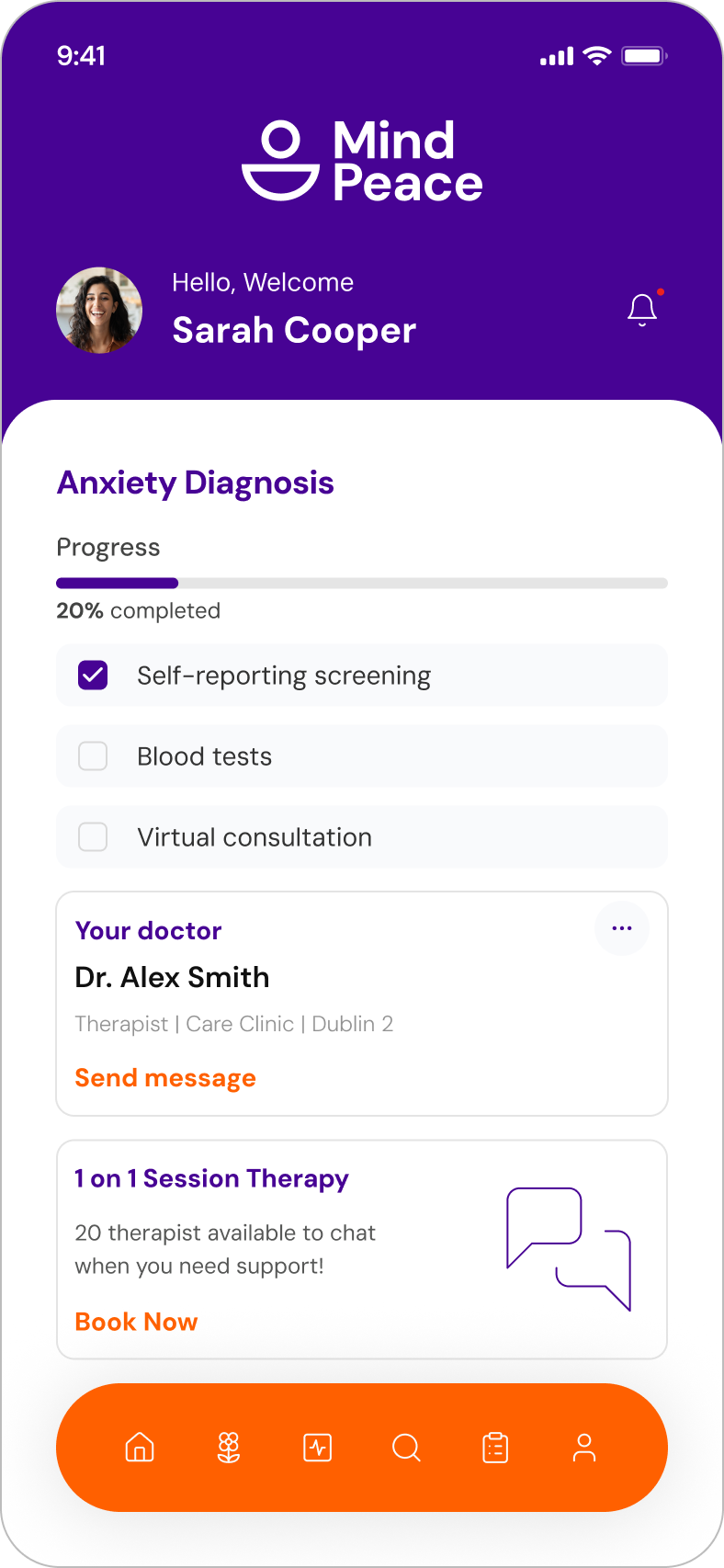 MindPeace — Progress View Wireframe