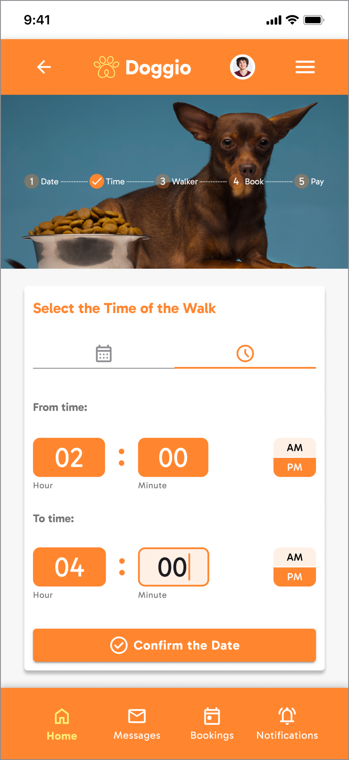 Doggio — Time Selector Wireframe