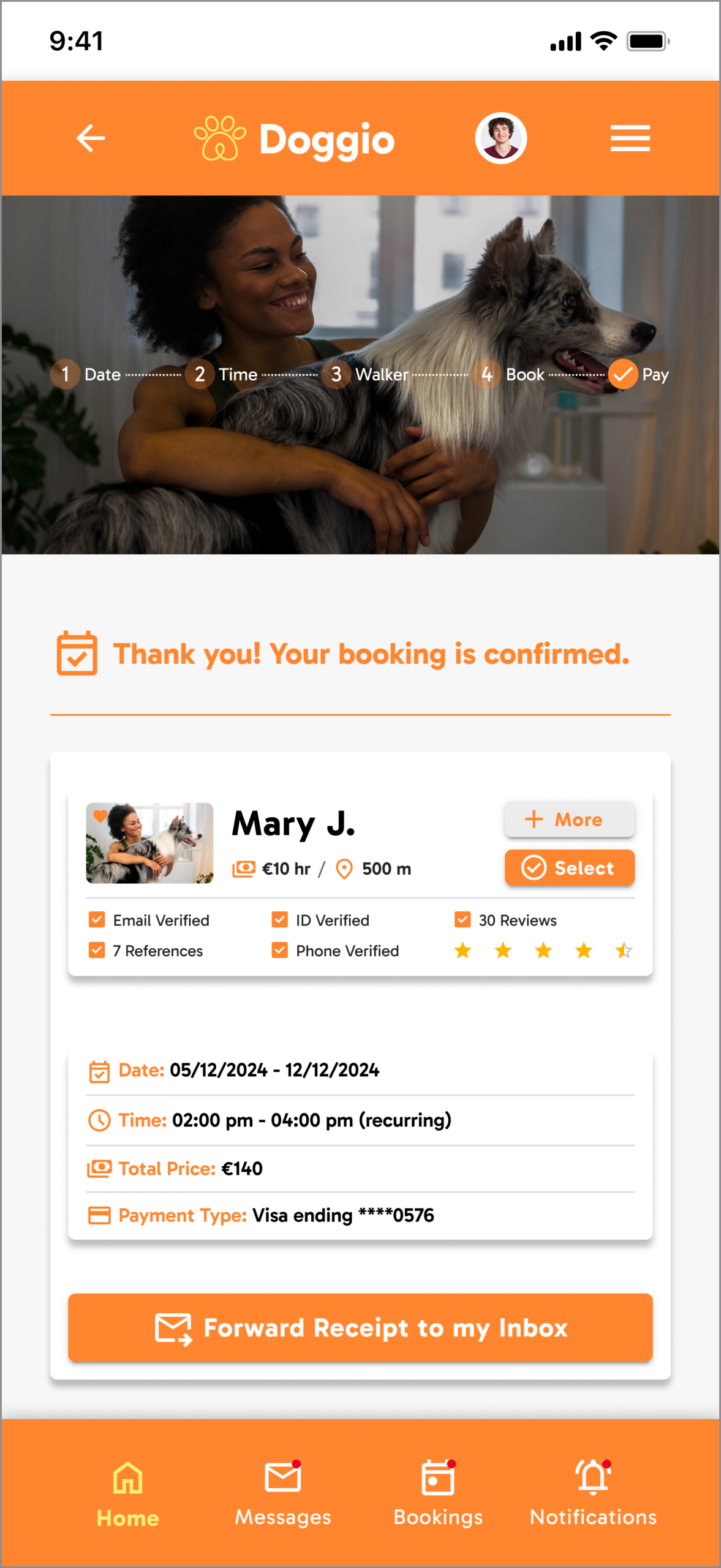 Doggio — Payment Confirmation Wireframe
