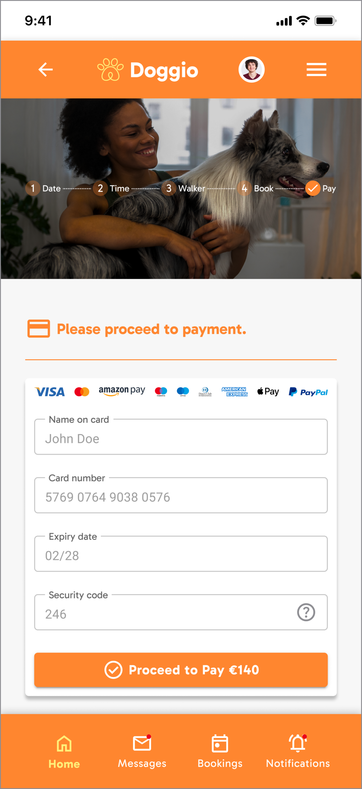 Doggio — Payment Wireframe